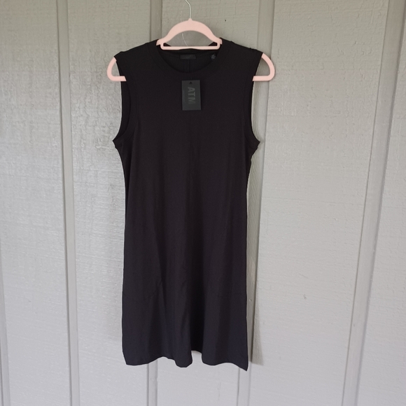 ATM Women Jersey Sleeveless Mini Dress Size S Black Sleeveless Cotton Crew Neck - Picture 2 of 14